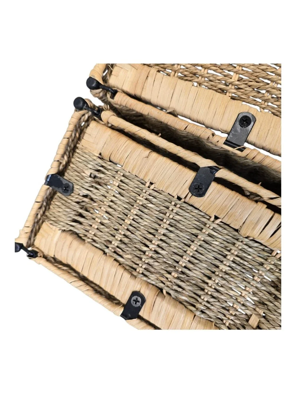 Natural Small Woven Seagrass Storage Baskets With Handles - Set of 3